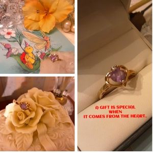 VTG. 925 STERLING VERMEIL HEART AMETHYST RING, 7